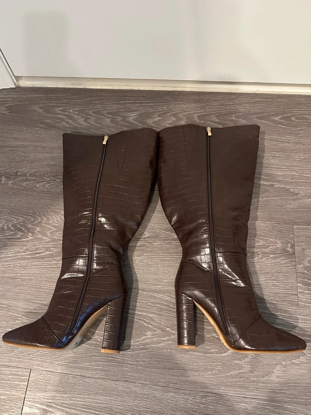 Billini Dark Brown Croc Knee-High Pointed Boots WIDE CALF